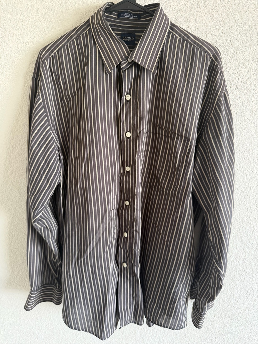 Arrow Men's Black and White Vertical Stripe Dress Shirt